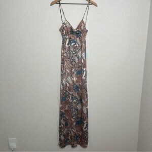John Kloss for Cira 1970s Maxi Dress Floral‎ Retro Pink Ruched Bust